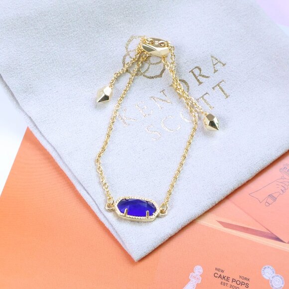 Kendra Scott Elaina Adjustable Chain Bracelet, Gold Cobalt Cat's Eye - Picture 1 of 2